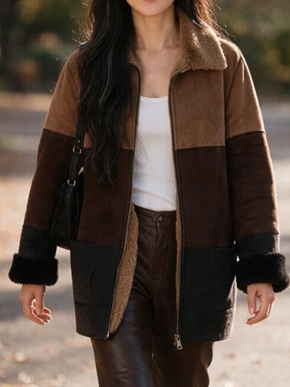 ⭐️ Vintage MAKSA Faux Suede Shearling Reversible Colourblock Jacket - size S